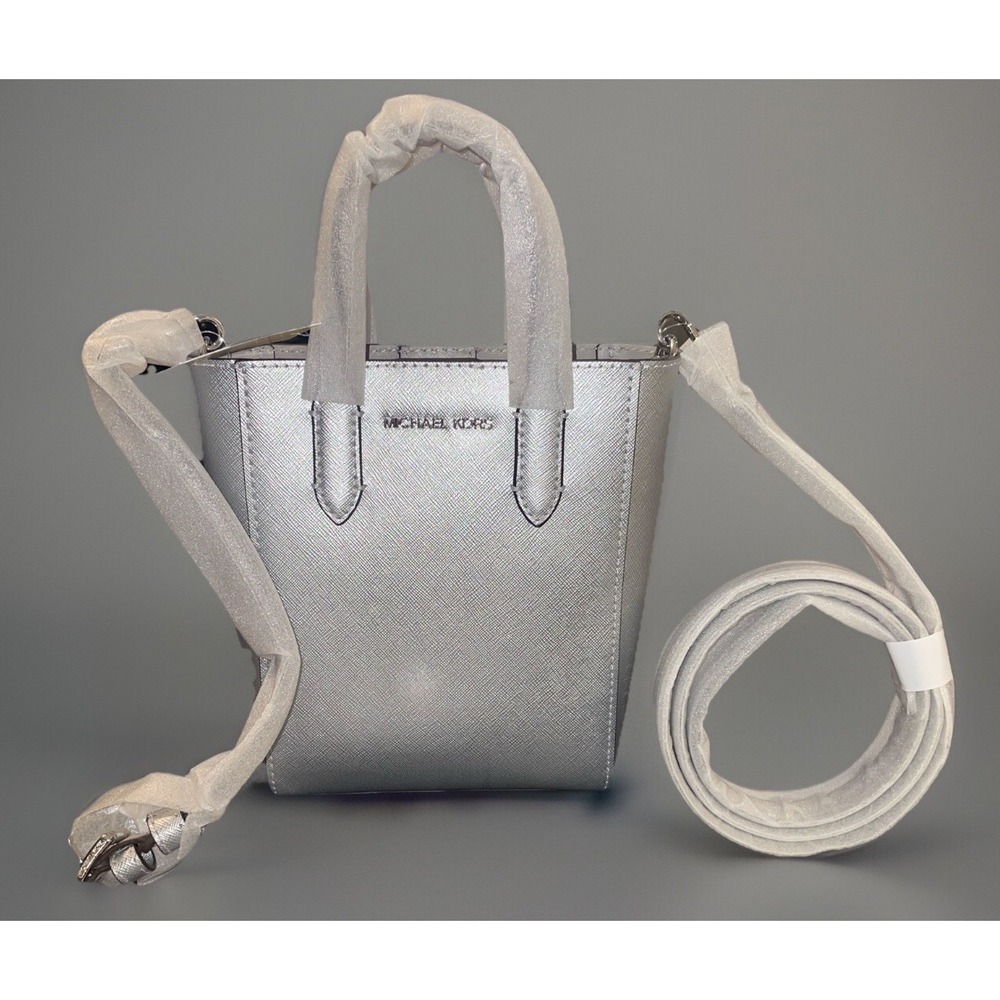 Michael Kors Vincent XS Satchel Shoulder Crossbody Bag + Card Case Silver